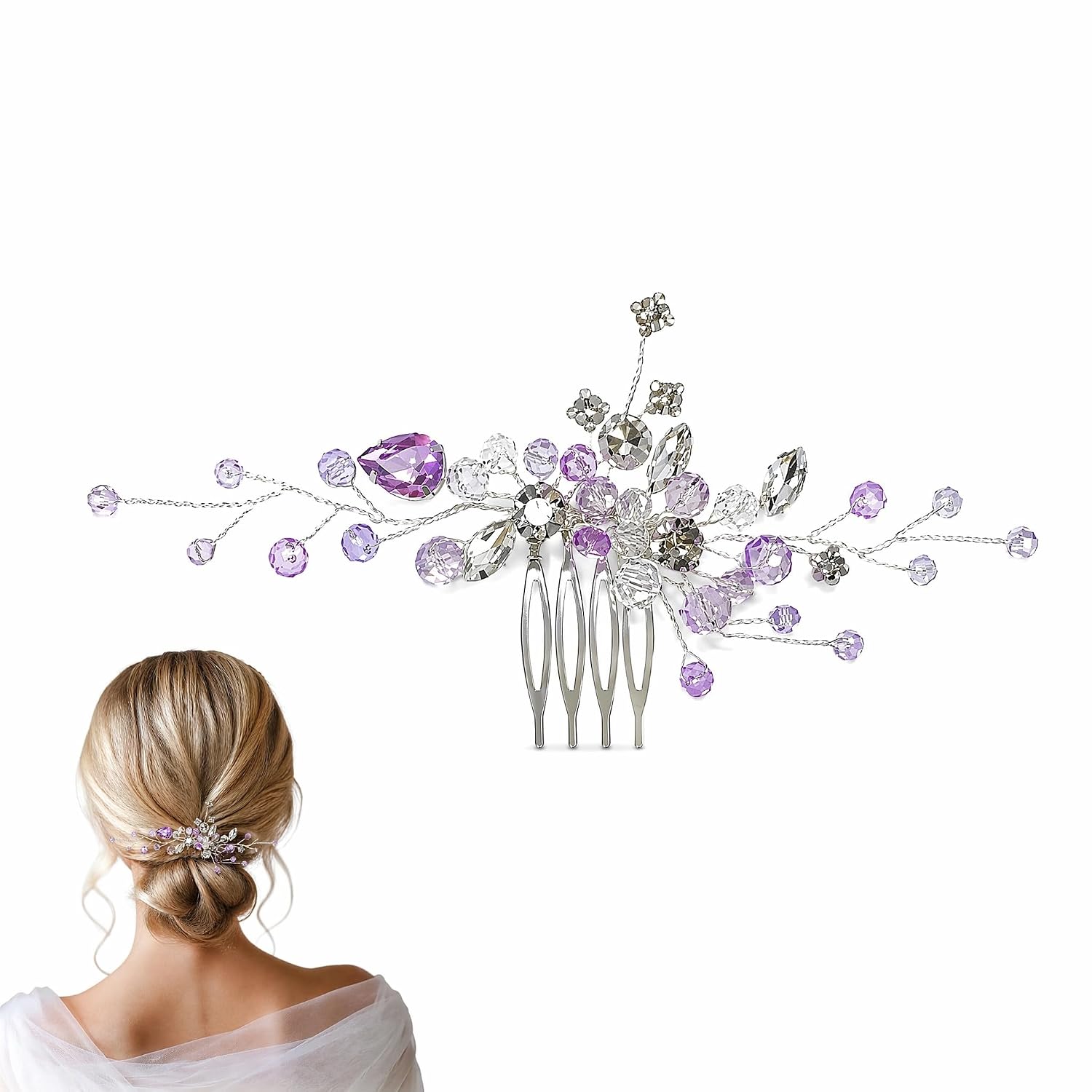Purple Hair Accessories for Women Crystal Rhinestone Bridal Hair Comb Wedding Side Clip Lavender Headpiece Elegant Hair Piece for Bride Prom Formal Party Events