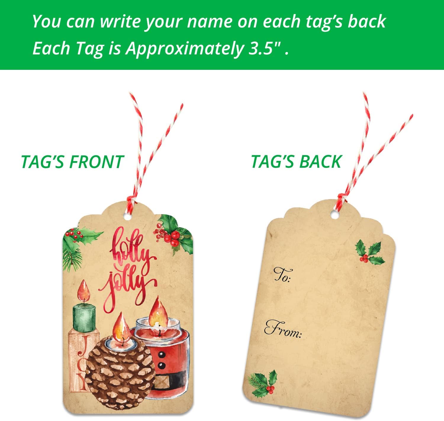 Christmas Gift Name Tags 60 Count with Untied String -15 Assorted Foil, Printed Designs to and from Labels for Xmas Present Wrapping