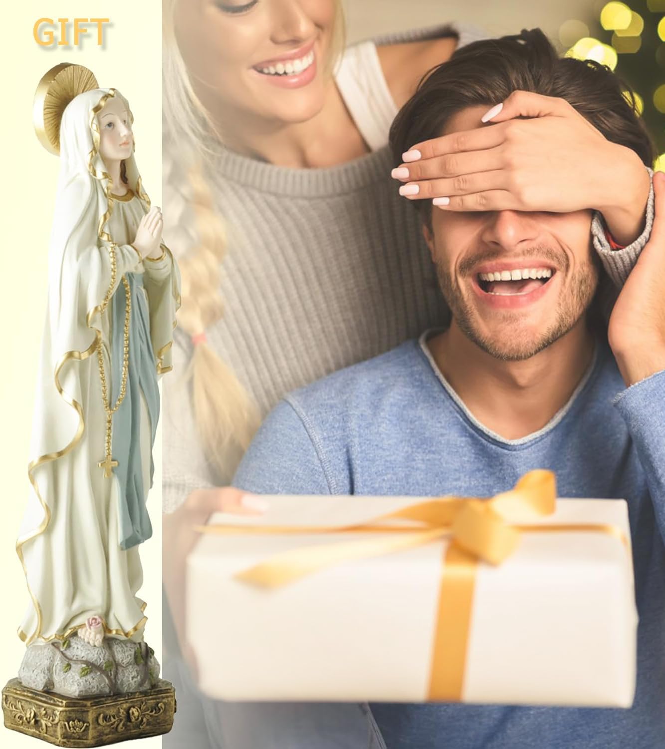 15" Our Lady of Lourdes Statue – Praying Virgin Mary Figurine on Stone Base, Hand-Painted Resin Religious Decor for Indoor Outdoor Use, Catholic Gift for Home, Church, or Mom - Image 6