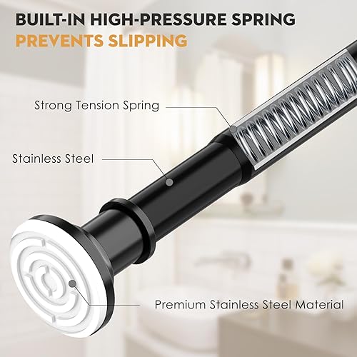 Miniatura 2 de Barra de Cortina Larga Negra con Tensión para Cortina de Ducha de 30 a 120 pulgadas Ajustable de Resorte Varillas Resistentes para Ventanas de Baño