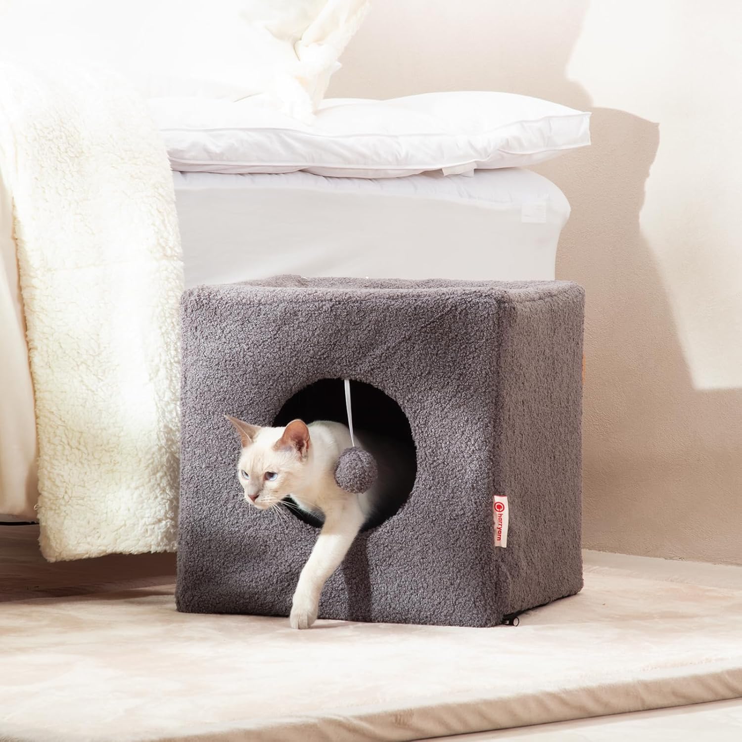 Cat Cubby for Indoor Cats, Fluffy Large Cube Cat Cave Bed, Cat House Hideaway for Multiple Cats & Small Pets, Detachable Sherpa Cover 16 Inches