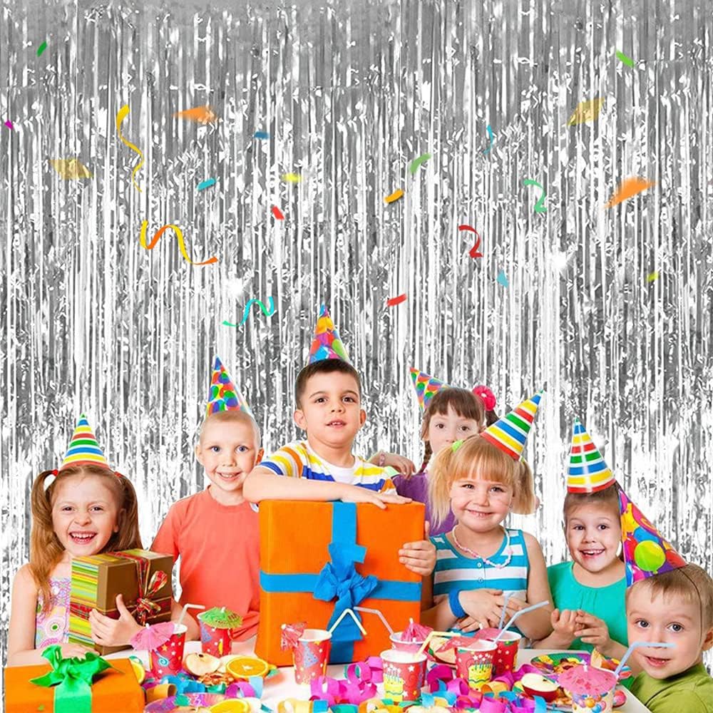 BEISHIDA 4 Pack Silver Metallic Tinsel Foil Fringe Curtains for Birthday Party Photo Backdrop Wedding Event Decor