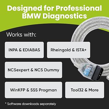 K DCAN Bimmercode USB OBD2 Cable for BMW Coding | ISTA+ INPA Rheingold OBD | Compatible with Windows | 1998-2016 E-Series