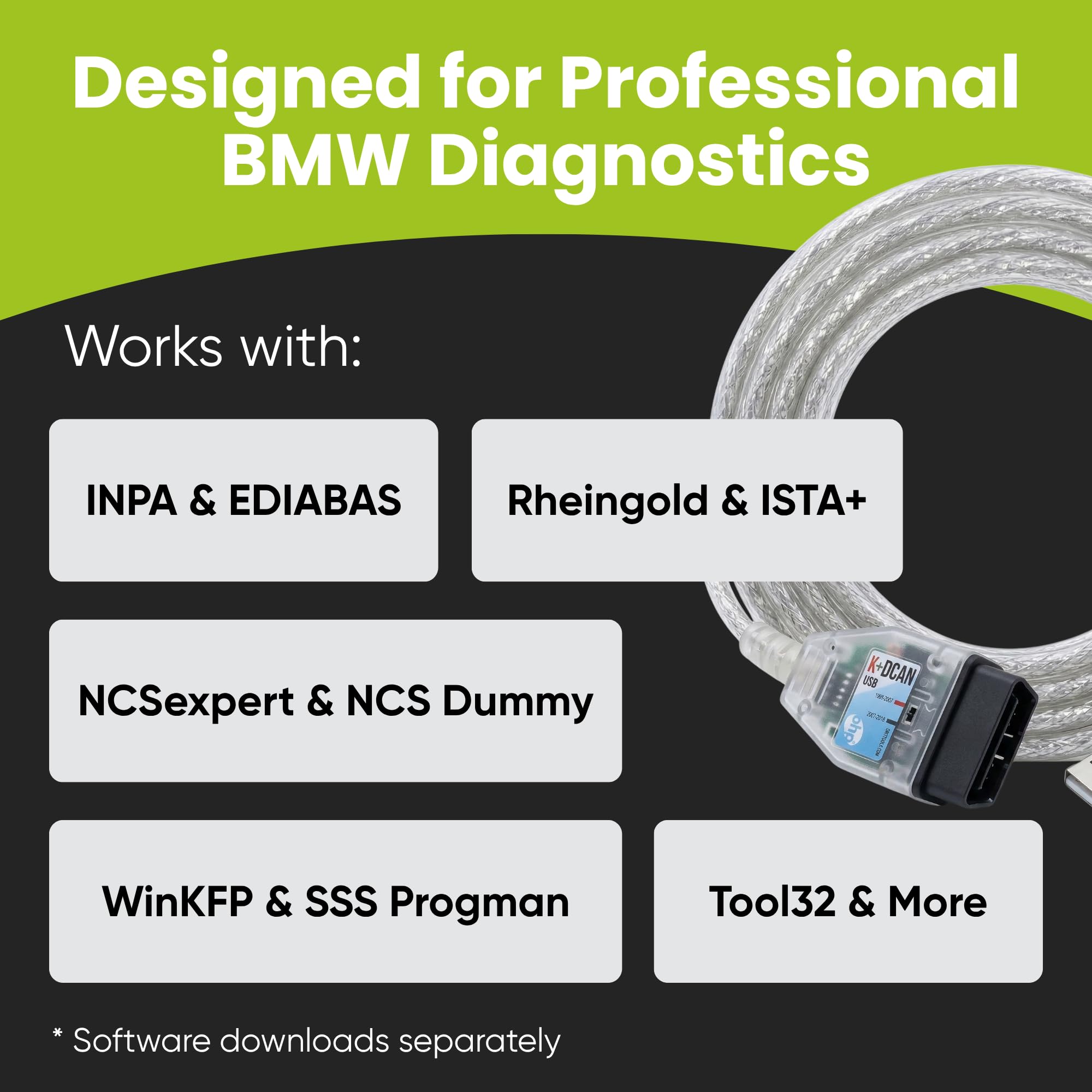 K DCAN Bimmercode USB OBD2 Cable for BMW Coding | ISTA+ INPA