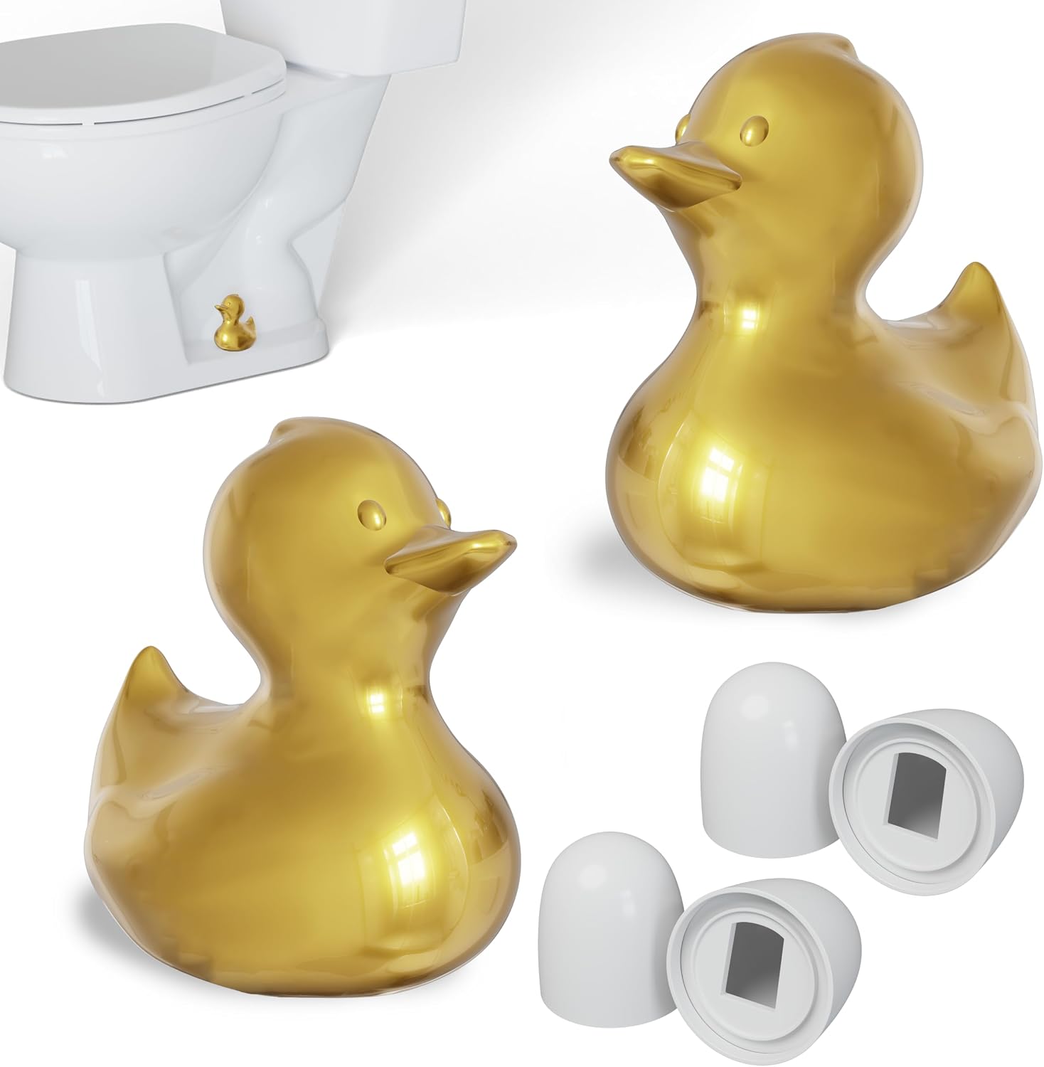 MENNTY 2Pack Ceramic White Duck Toilet Bolt Covers Decorative & 4Pack Round Caps with Washers, Cute Bathroom Decor Toilet Floor Screw Covers Christmas-Gifts for Women