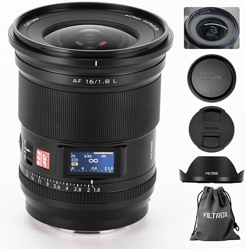 16mm F1.8 L-Mount Full Frame Lens, Large Aperture Ultra Wide Angle Auto Focus Lens Built-in LCD Screen for Panasonic LUMIX S5 II S1 S9 S1R Il, for Leica SL2, for Sigma FPL BF