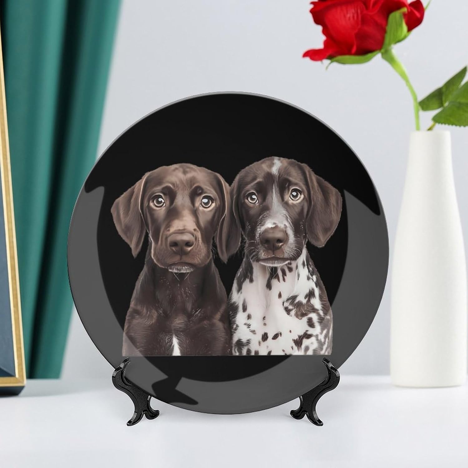 German Shorthaired Pointers Bone China Decorative Porcelain Plates Dinnerware Ornaments