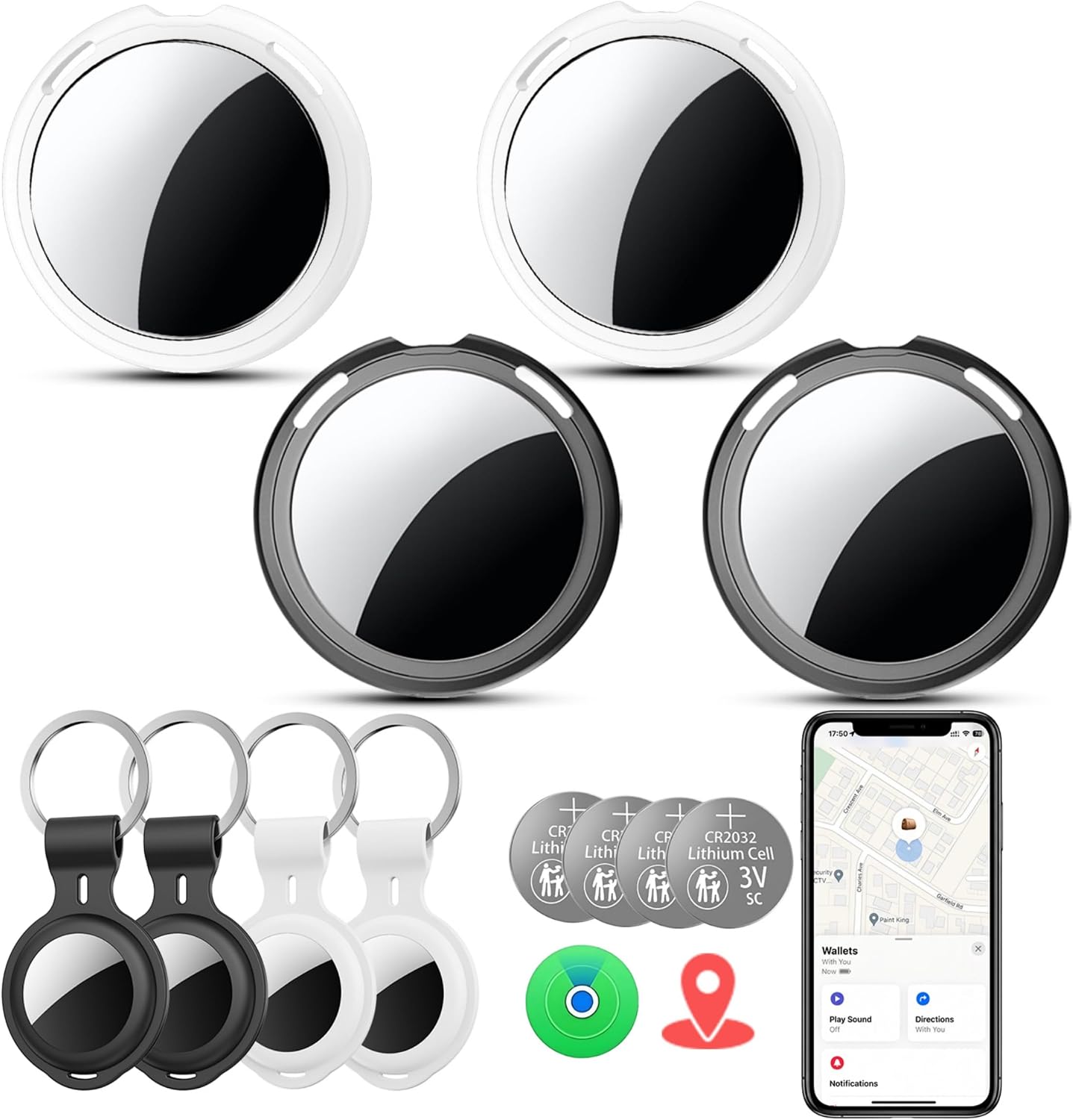 Tracker Tags-4 Pack [Apple MFi Certified] Smart Air Bluetooth Tracker Compatible with Find My APP (iOS Only) 2 Year Replaceable Battery Waterproof Item Finders for Luggages Wallets Backpacks Keys Pets