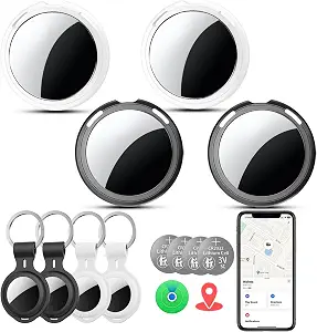 Tracker Tags-4 Pack [Apple MFi Certified] Smart Air Bluetooth Tracker Compatible with Find My APP (iOS Only) 2 Year Replaceable Battery Waterproof Item Finders for Luggages Wallets Backpacks Keys Pets