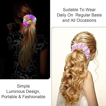 URAQT Scrunchies LED, 6 Pezzi Multicolore Fascia Capelli LED, Fasce Elastiche per Capelli LED con 3 Modalità di Luce, Scrunchies Luminosi Accessori di Capelli al Neon Halloween Natale