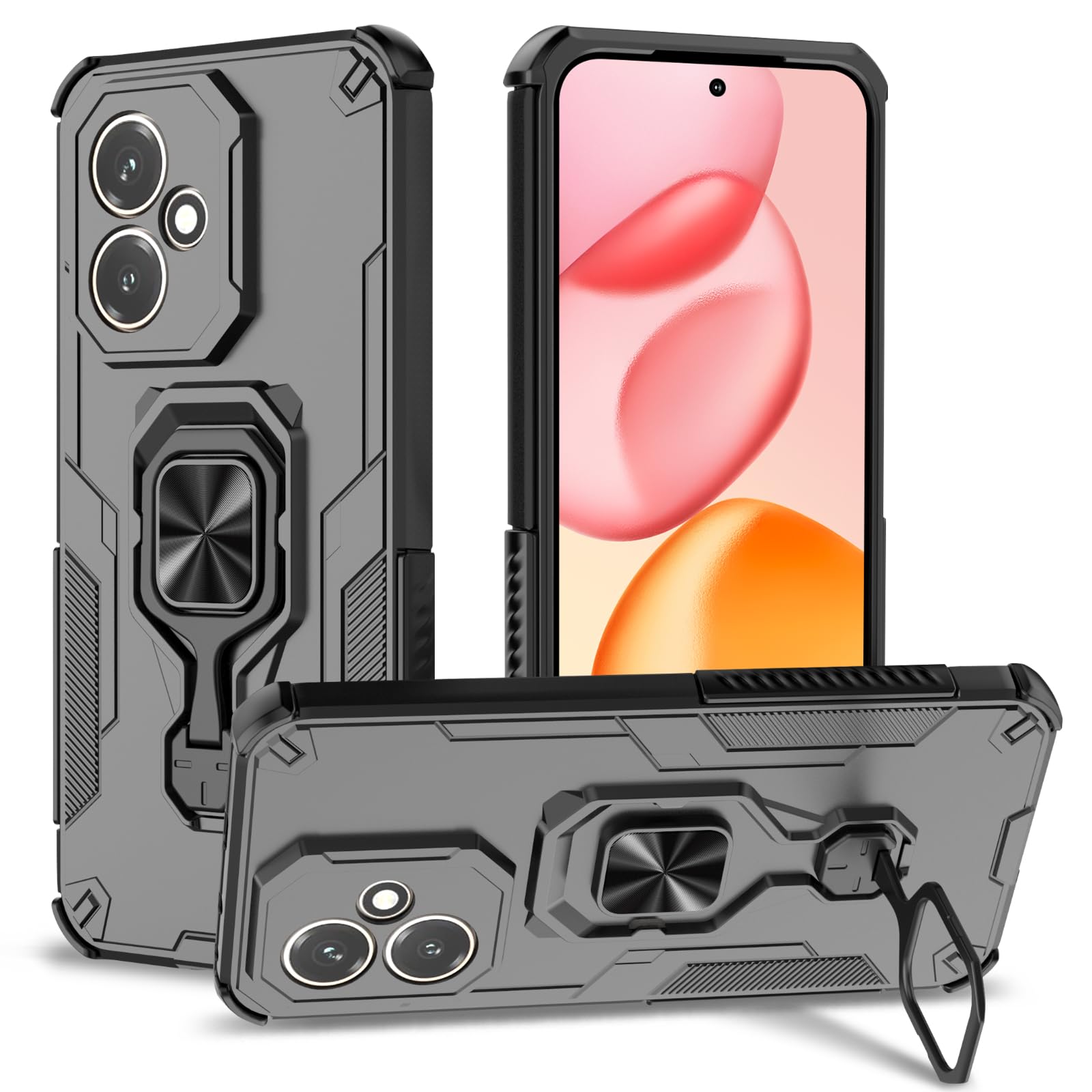 Funda para Samsung Galaxy A13 4G con Cristal Templado Protector Pantalla, Carcasa Antigolpes con Soporte anular metálico, Case Protectora de Grado Militar, Negro — view 12