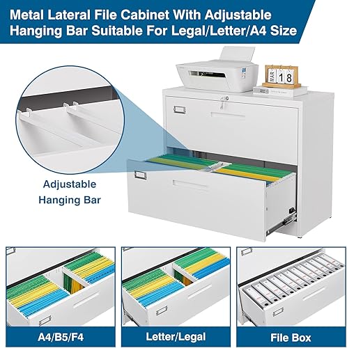 Vista 91 de Archivador de metal con cajón, archivador lateral vertical con cerradura, archivador con gabinete de almacenamiento para oficina en casa, gabinete