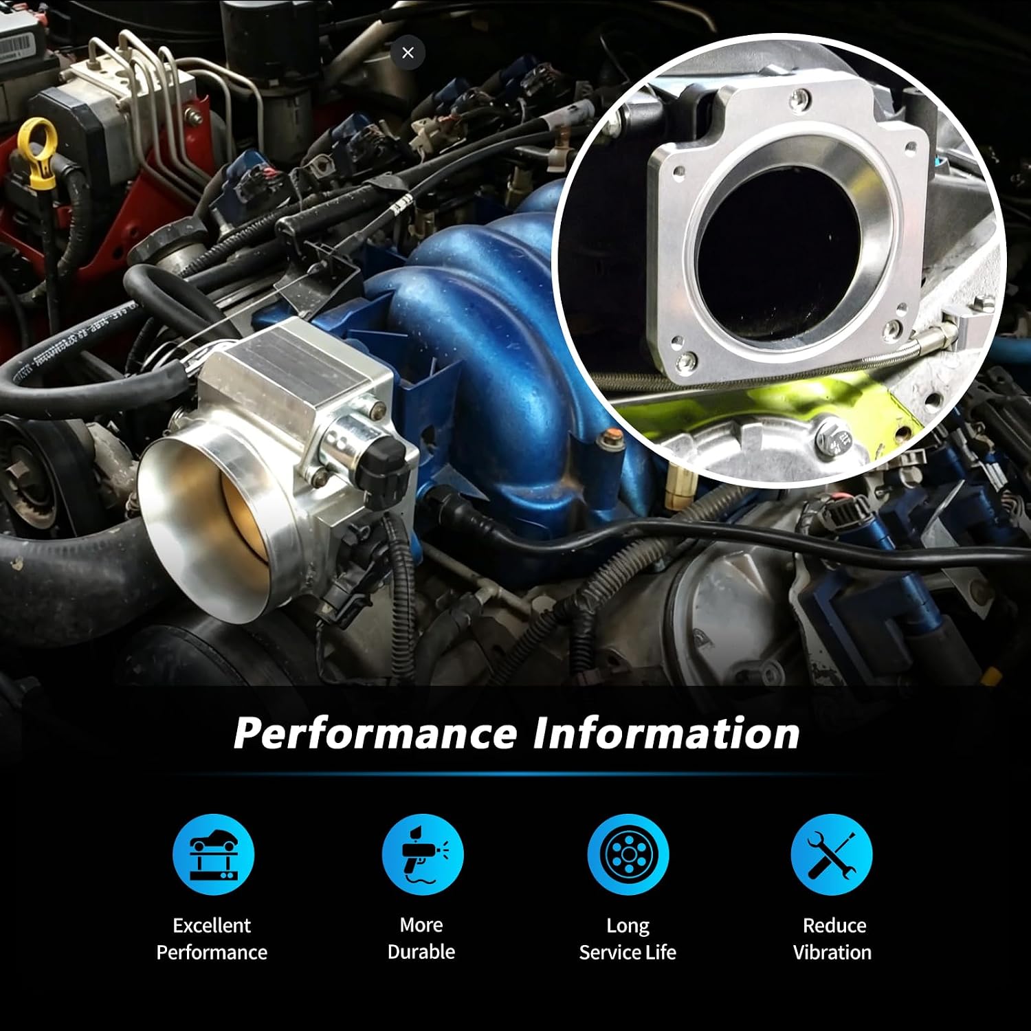 551513 Billet Aluminum 92mm Throttle Body Adapter LS1 3-Bolt Intake to LS3 4-Bolt Throttle Body for LM7 LR4 LQ4 LS6 LQ9 4.8L-6.0L Engines