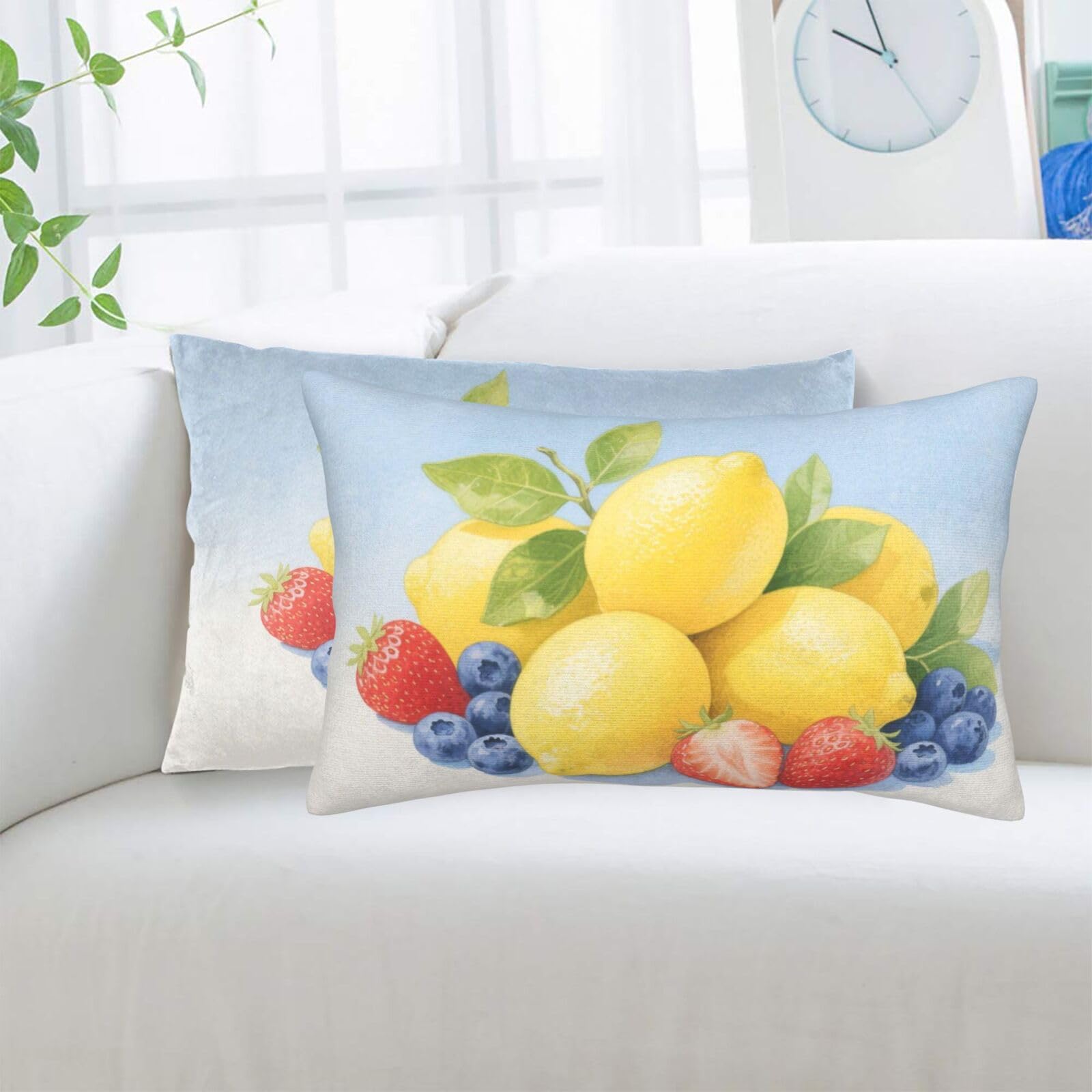 2 Pack Standard Pillowcases Sets, Ultra Soft Comfort Microfiber Plush Pillow Cases Fruit Lemon Decorative Throw Pillow Cover with Hidden Zipper for Bedroom, Sofa, Couch,14"X20"