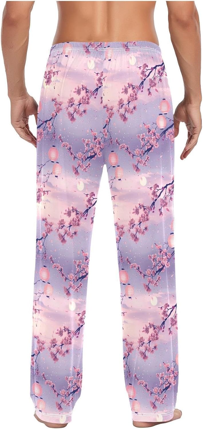 ZZKKO Pajamas Pants for Men Romantic Petals Fall Men's Pajama Bottoms 100% Cotton PJ Pants for Mens S