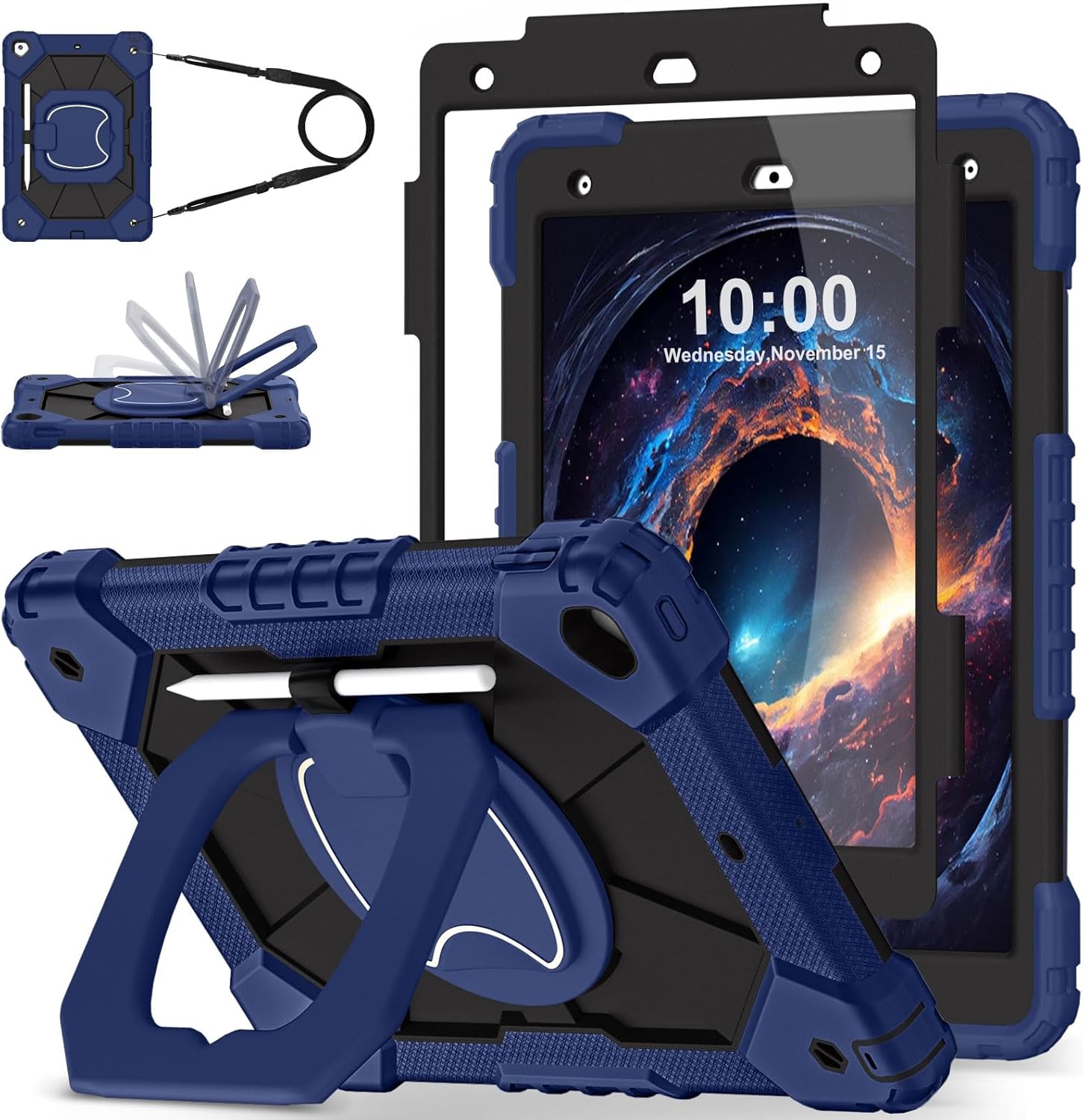WESOROL Case for iPad 9th/8th/7th Generation 10.2 Inch iPad 9th Generation Case with Screen Protector Rotating Stand Pencil Holder Heavy Duty Shockproof Cover for 9th Gen iPad Case,Navy