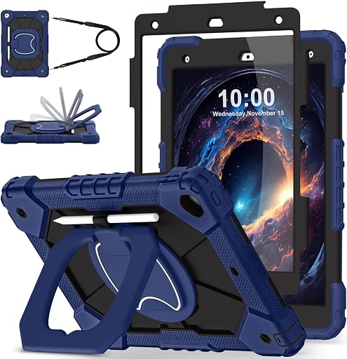 WESOROL Case for iPad 9th/8th/7th Generation 10.2 Inch iPad 9th Gen Case | with Screen Protector Rotating Stand Pencil Holder Heavy Duty Shockproof Cover for 9th Gen iPad Case,Navy Black