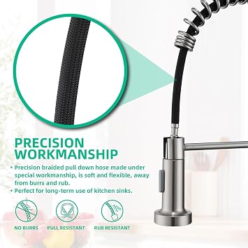 Kitchen Faucet with Pull Down Sprayer, Brushed Nickel, Sleek Classic Design for Effortless Cleaning