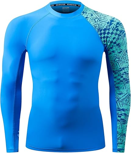 Vista 2 de HUGE SPORTS Camiseta de protección contra erupciones de manga larga para hombre UPF 50+ con protección UV, de secado rápido, con costuras