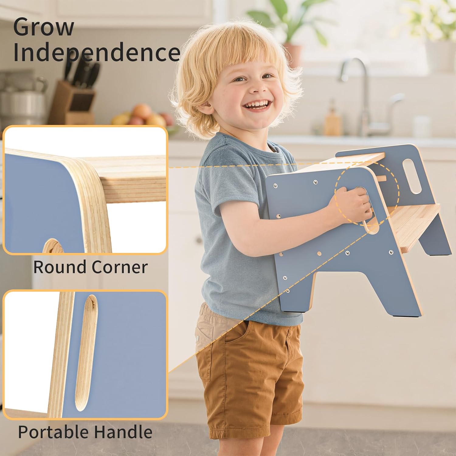 Wingyz Wooden Toddler Step Stool, 3-Height Adjustable Step Stools for Kids with Handles,Potty Stepstool for Bathroom Sink, Kitchen and Bedroom, for Toddlers 1-3