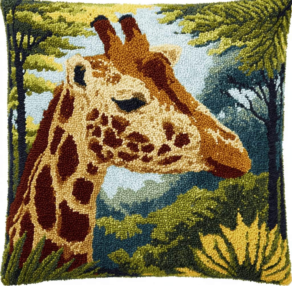 Kitquiver Latch Hook Kits Jungle Giraffe for Adults,Beginners DIY Latch Hook Cushion Kits and Latch Rug Kits Cross-Stitch Embroidery Cushion Cover for Home Sofa Decoration 17X17 in