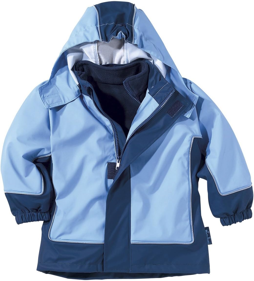 Playshoes 3-in-1 Waterproof Rain Jacket with Removable Fleece Jacket (Navy/Light Blue, 7-8 Years)