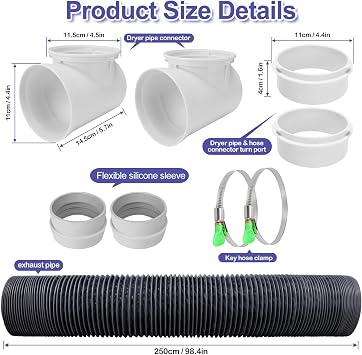 Dryer Vent Hose For Tight Space,Indoor Dryer Vent, Dryer Hose Vent Kit,90 Degree Dryer Vent Elbow,Dryer Vent Connector Kit,Dryer Vent Duct, Dryer Vent Adapter, Dryer Vent Vacuum Hose Attachment