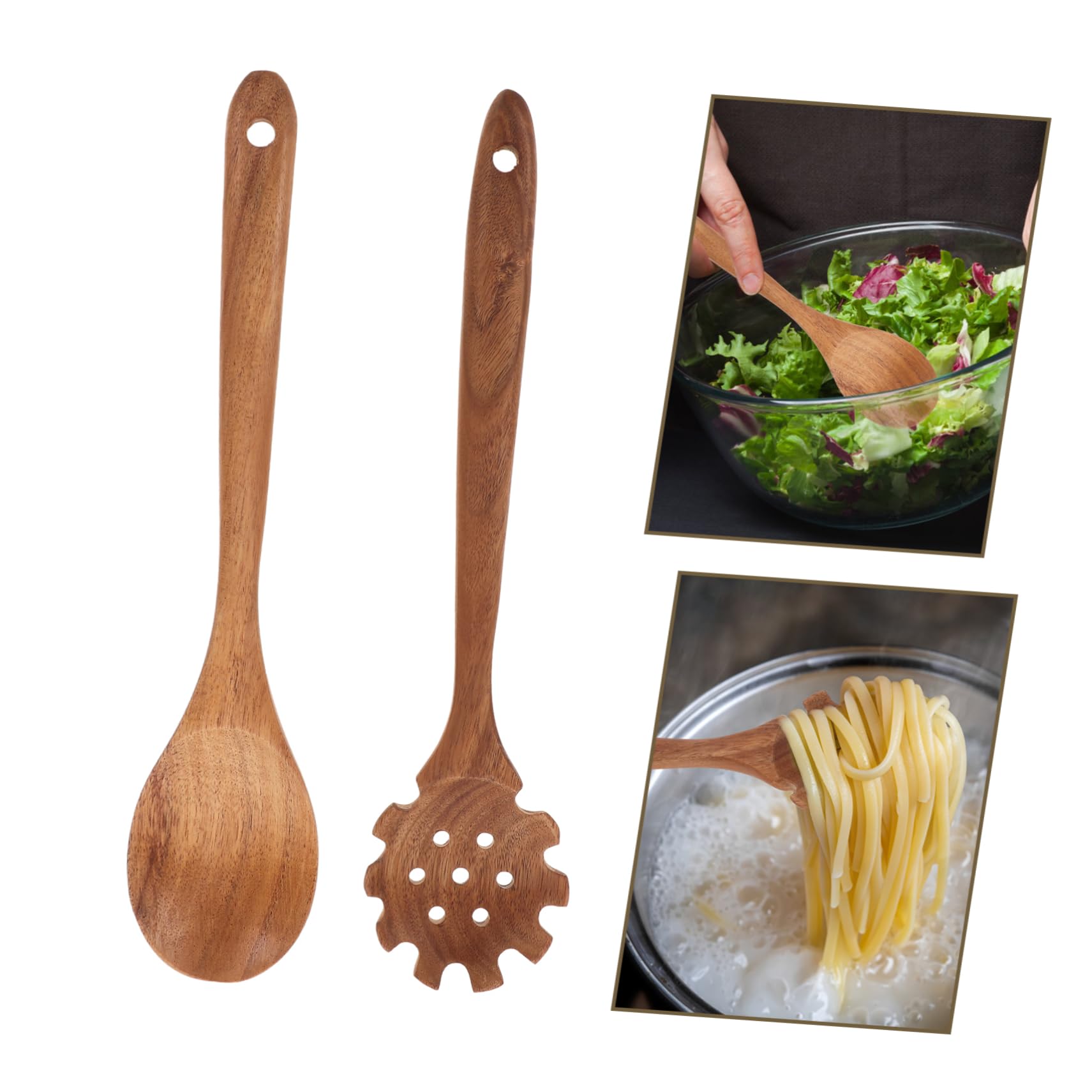 Ciieeo 8 Stk Nudellöffel mit langem Griff Schaumlöffel geschlitzter Nudellöffel Pfannenwender rostfrei küchenzubehör Kochlöffel im hängenden Design Küchenkochgeschirr Großblättrige Akazie