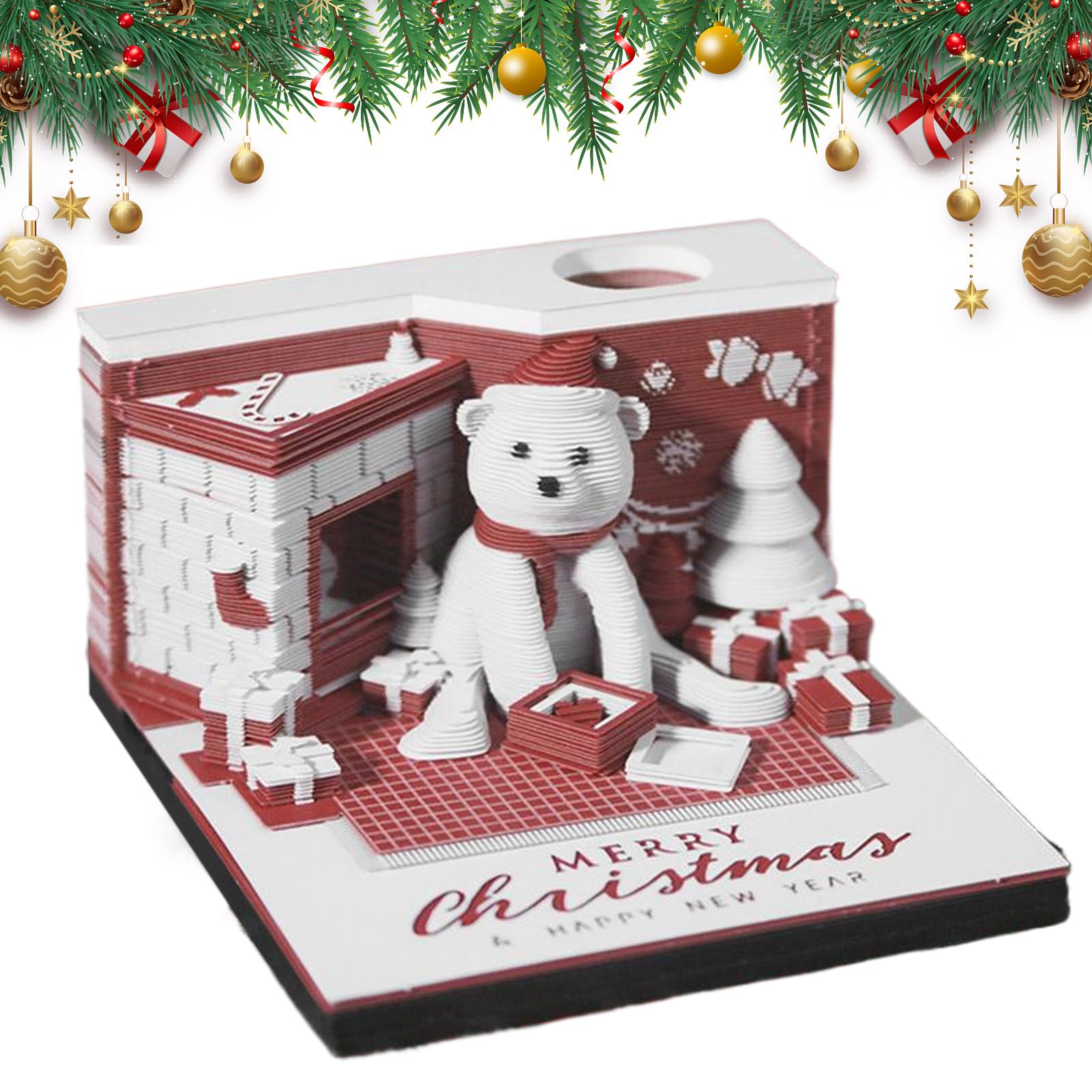 Calendario 3D papel arte Navidad oso de mesa 8