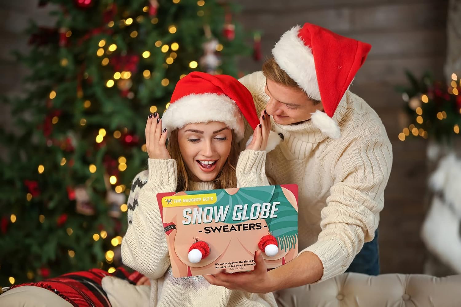 Snow Globe Sweaters - Funny Christmas Chest Warmers for Women - Holiday Stocking Stuffer Gag Gift - Secret Santa & White Elephant Idea