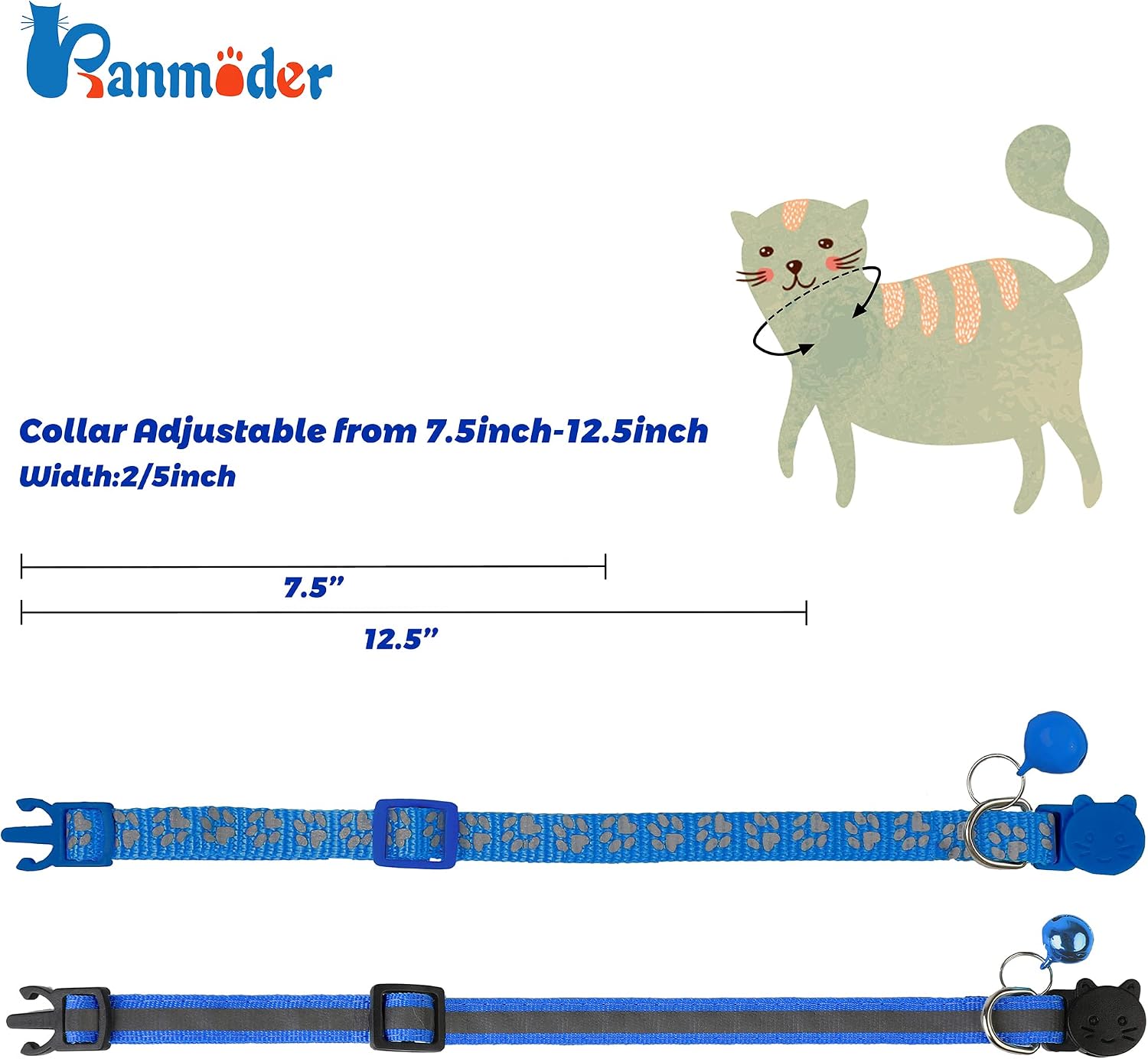 2 Pack Reflective Cat Collar Breakaway with Bell,Personalized Kitten Collars,Adjustable Safety Buckle Collar for Male Cats Girls & Boys (Navy Blue) image 3
