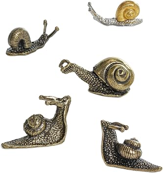 5Pcs Brass & Alloy Snail Statue mini Ornaments RetroAntique Whimsical Cottagecore Decor, Brass Decor for Living RoomDesk and Bookshelf Figurines, Outdoor Garden Landscaping