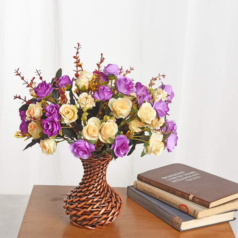 Artificial Flowers,2 Packs of Artificial Roses.24 Little Rose Silk Flowers. Plastic Flowers,Plants for Home Hotel Wedding Christmas Office Tables Decorations. Purple(5 Colors in Total)