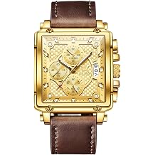OLEVS Mens Chronograph Leather Watch, Big Face Easy to Read Analog Quartz Dress Watch, Casual Waterproof Luminous Hands Date Watches for Men, White/Blue/Black/Gold Dial