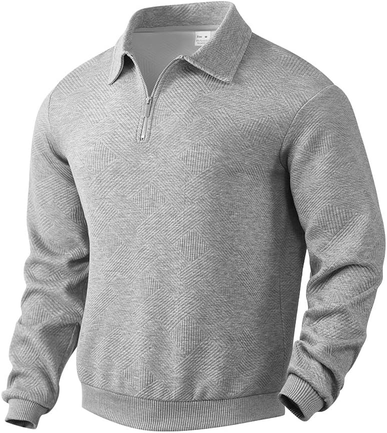 Mens Quarter Zip Pullover Mock Neck Knit Long Sleeve Sweatshirt Athletic Casual Polo Sweater