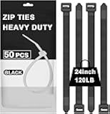 120lb Heavy Duty Zip Ties 24 inch,WLEAD 50PCS Cable Ties Strong Tensile Strength,Outdoor UV Resistant,Self-locking Industrial Durable Premium Cable Tie Assorted Size (Black,24 inch x 0.3 inch)