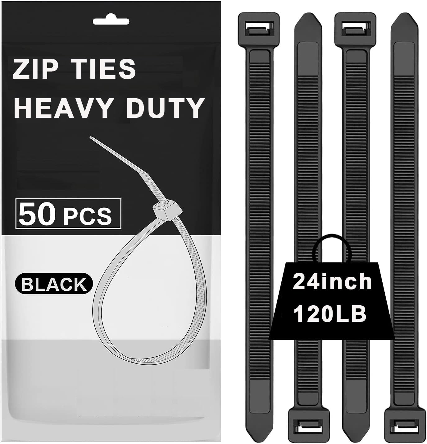 120lb Heavy Duty Zip Ties 24 inch,WLEAD 50PCS Cable Ties Strong Tensile Strength