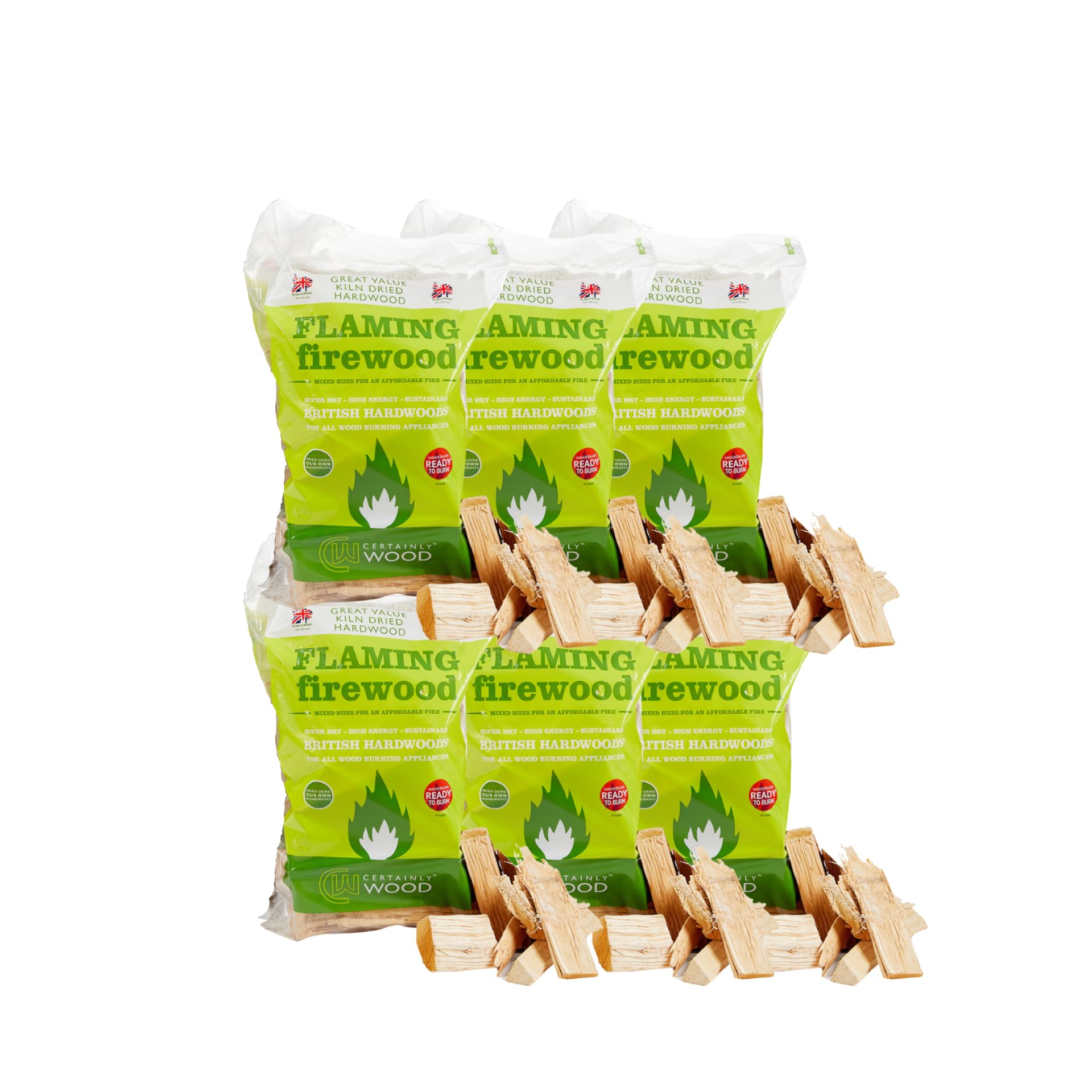 Certainly Wood Natural Flaming Firewood Kiln Dried Hardwood Logs 6 Bags – Fire Wood For Log Burner Woodburning Stove Open Fire Pits Bbq Pizza Oven Fireplace Chimenea Barbecue Firepit Camping – Ready To Burn
