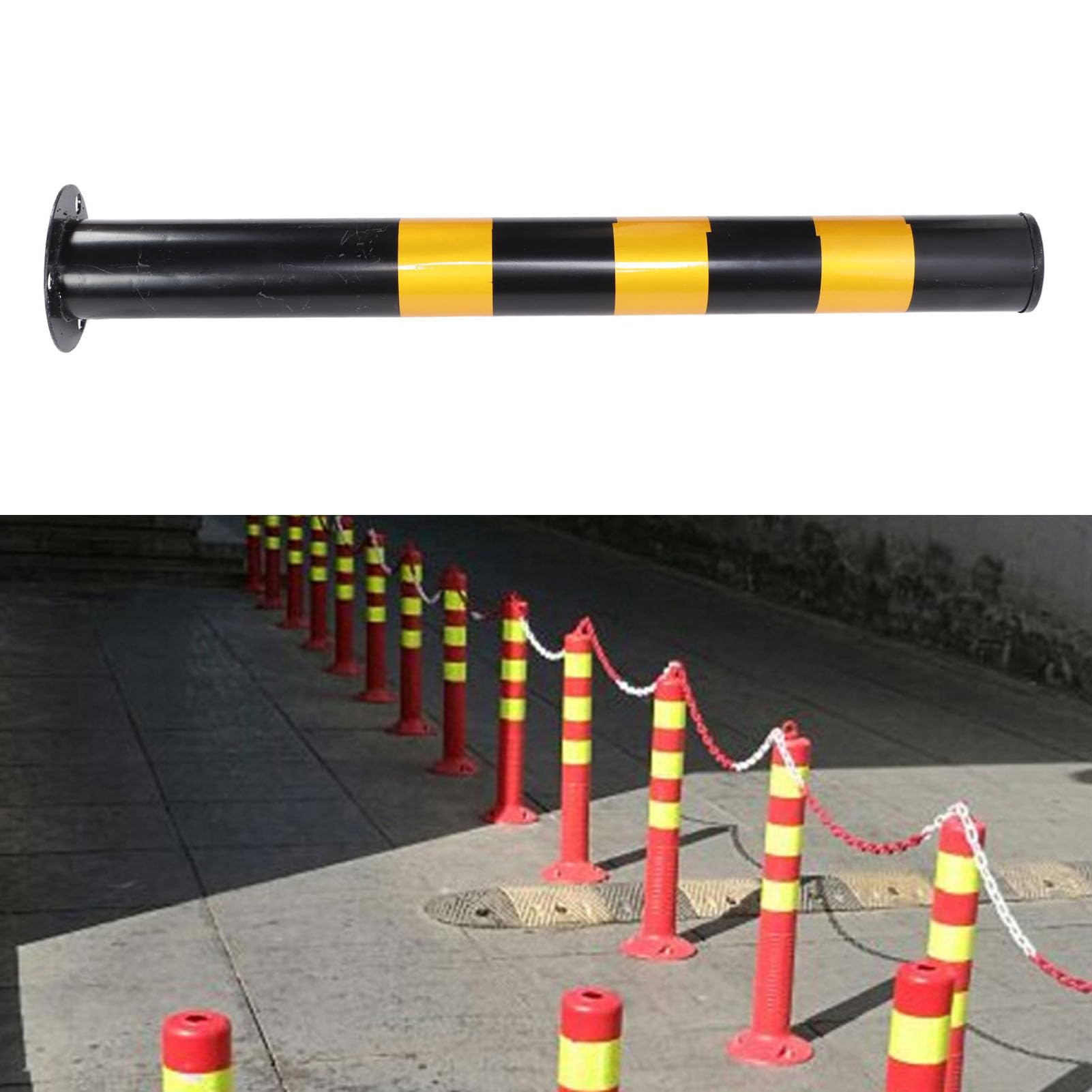 Bolardos de seguridad de 75 cm Poste de barrera de estacionamiento de acero laminado en frío Tubo de barrera de estacionamiento con color de advertencia brillante para señalización de peligro Contro