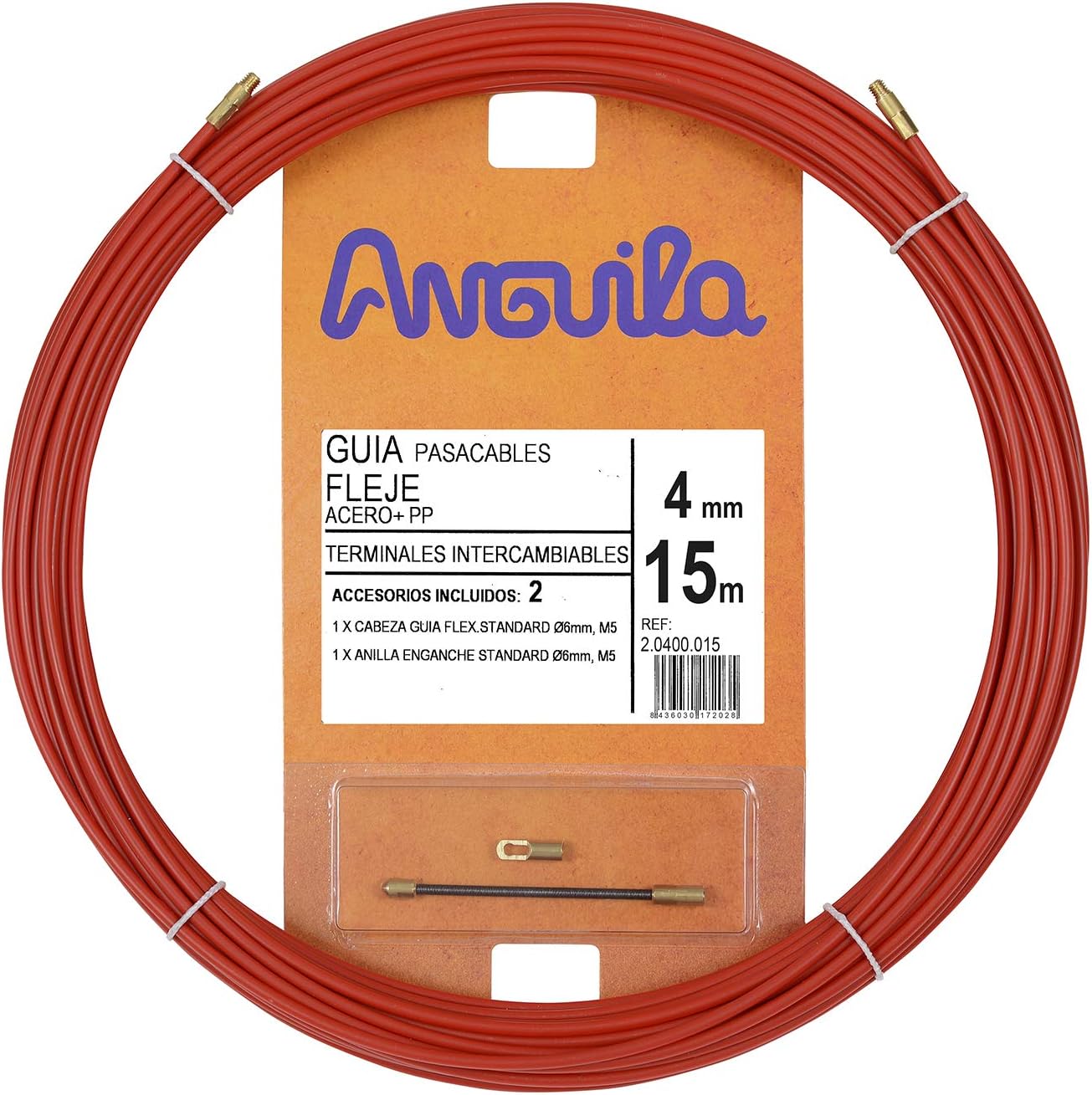 | Cable Guide | Interchangeable Terminals | Steel + Propylene Strip | Red | Diameter 4 mm | 15 m