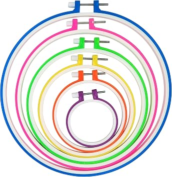 Cldamecy 6 Pieces Multicolor Embroidery Hoops 3.4 inch to 11.2 inch,Plastic Round Adjustable Circle Frame Cross Stitch Hoops for Embroidery,Decoration,Art Craft and DIY Project