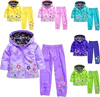Frauherzz Baby,Clothing,Baby Girls 0-24m Hooded Jacket Trousers Suit for Kids Waterproof Soft Hooded Raincoat Colorful Flowers Printed Long Sleeve Trench for 18 Mouths-6 Years Toddler Baby Boys Girls Rainproof Hooded Trench Pant Set
