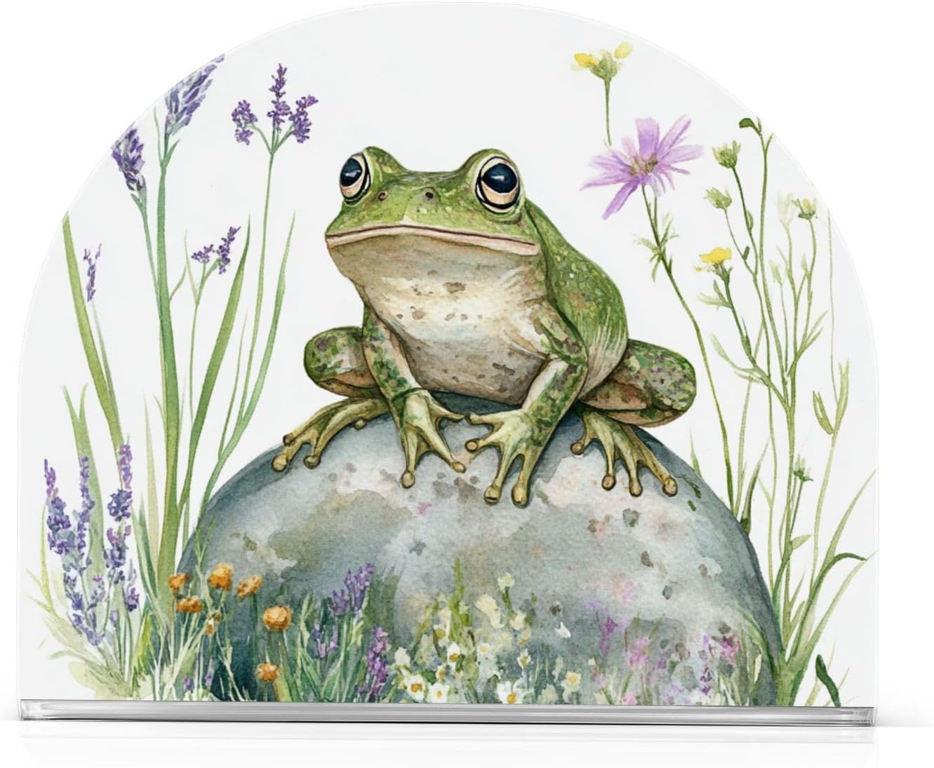 Fustylead Rustic Frog with Lavender and Pink Floral Napkin Holder for Table Acrylic Cocktail Napkin Holders Small Decorative Napkin Dispenser for Home Party Holiday Dining Kitchen Accessories