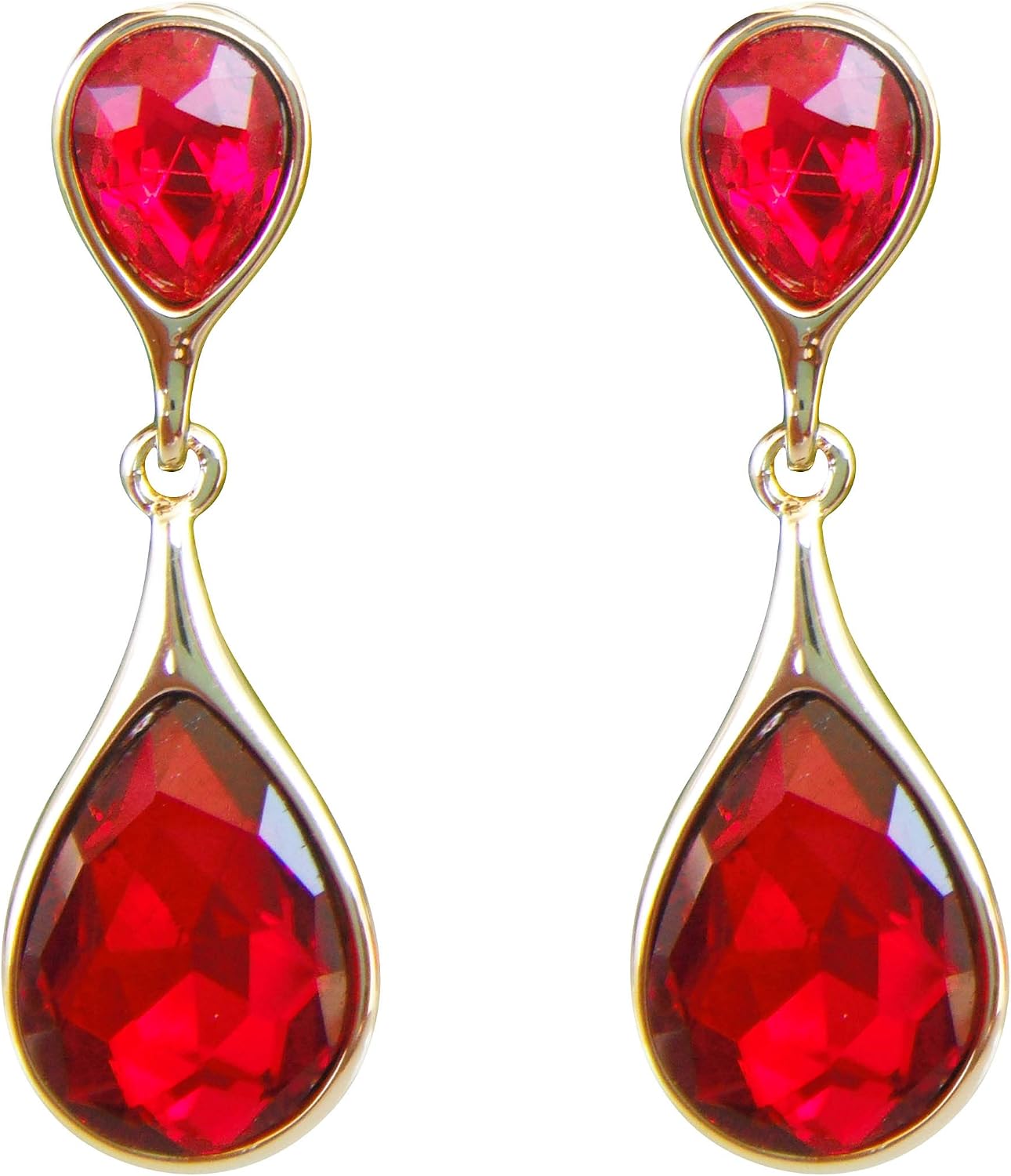 Navachi 18k Gold Plated Crystal Red Pear Zircon Water Drop Dangle Az1117e Stud Earrings