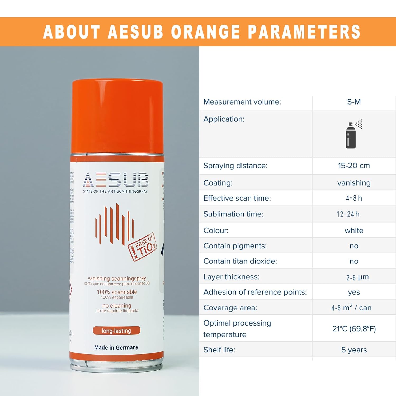 3D Scanning Spray for 3D Scanner - Ideal for Transparent Reflective Textured Surfaces, No Cleaning Needed, Longer-Lasting than Blue Spray, Improves Scan Accuracy Efficiency, 400ml(13.53 fl oz), Orange