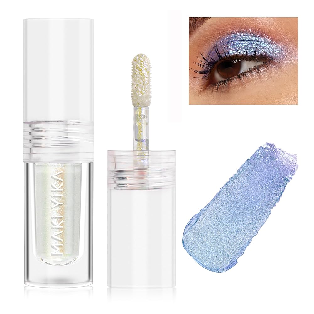 MAKI YIKA Glitter Eyeshadow Silver Liquid Multichrome Eyeshadows Long Lasting, Metallic Chameleon Eye Shadow Smudgeproof Holographic Eye Topper Glitters (10 Pearl)