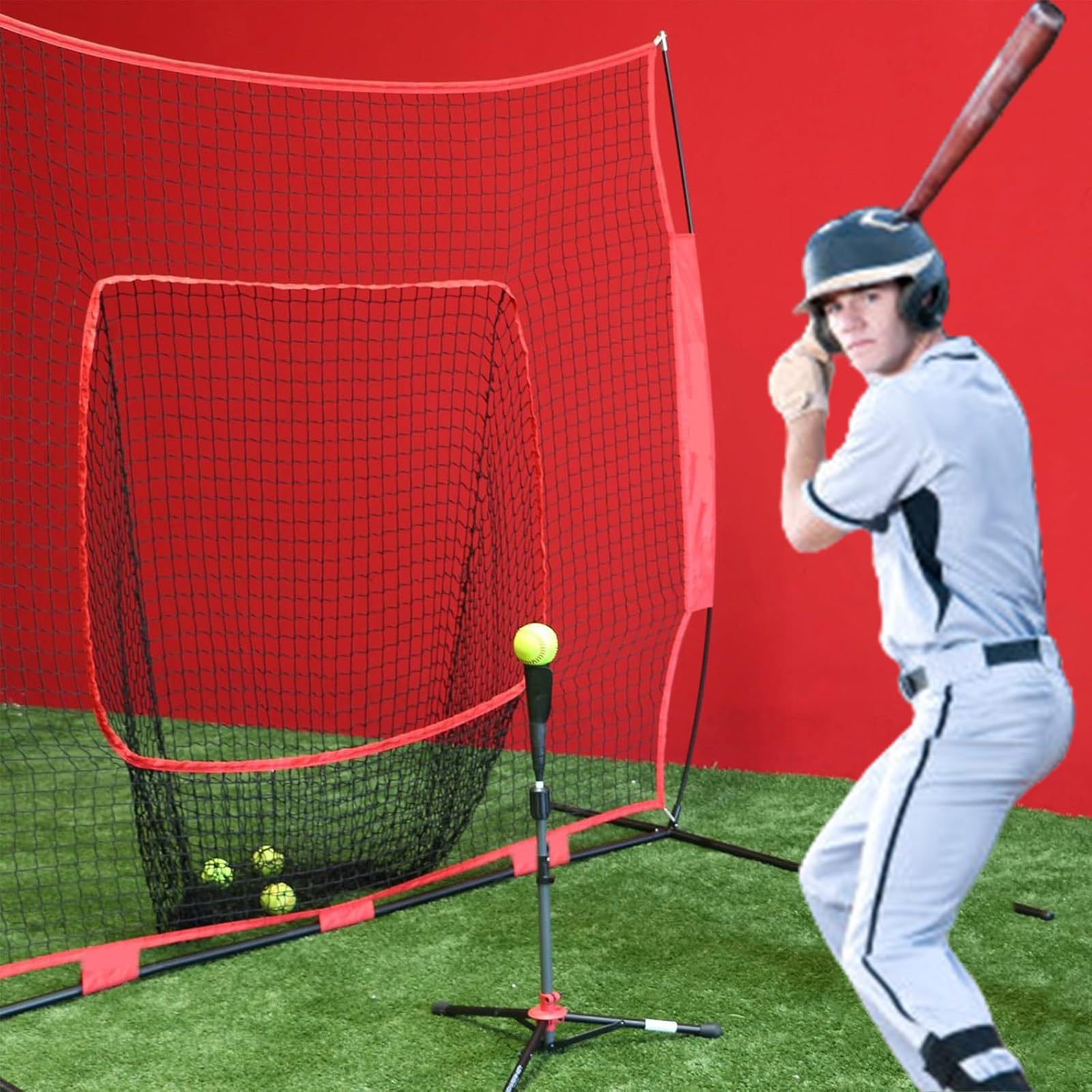 Filet d'entraînement de baseball en nylon 2,1 x 2,1 m - Filet de remplacement intérieur extérieur durable pour lancer frapper