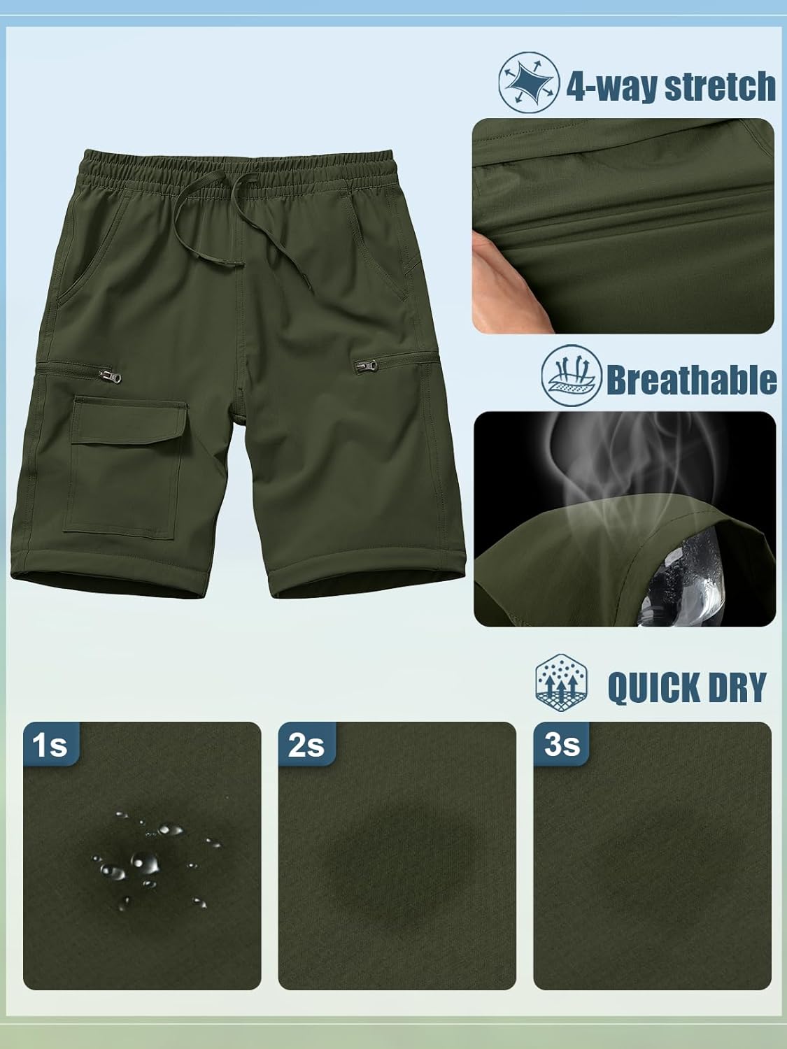 Boys Kids Hiking Cargo Pants, Youth Outdoor Quick Dry UPF 50 Lightweight Waterproof Safari Convertible Zip Off Pants - Image 5