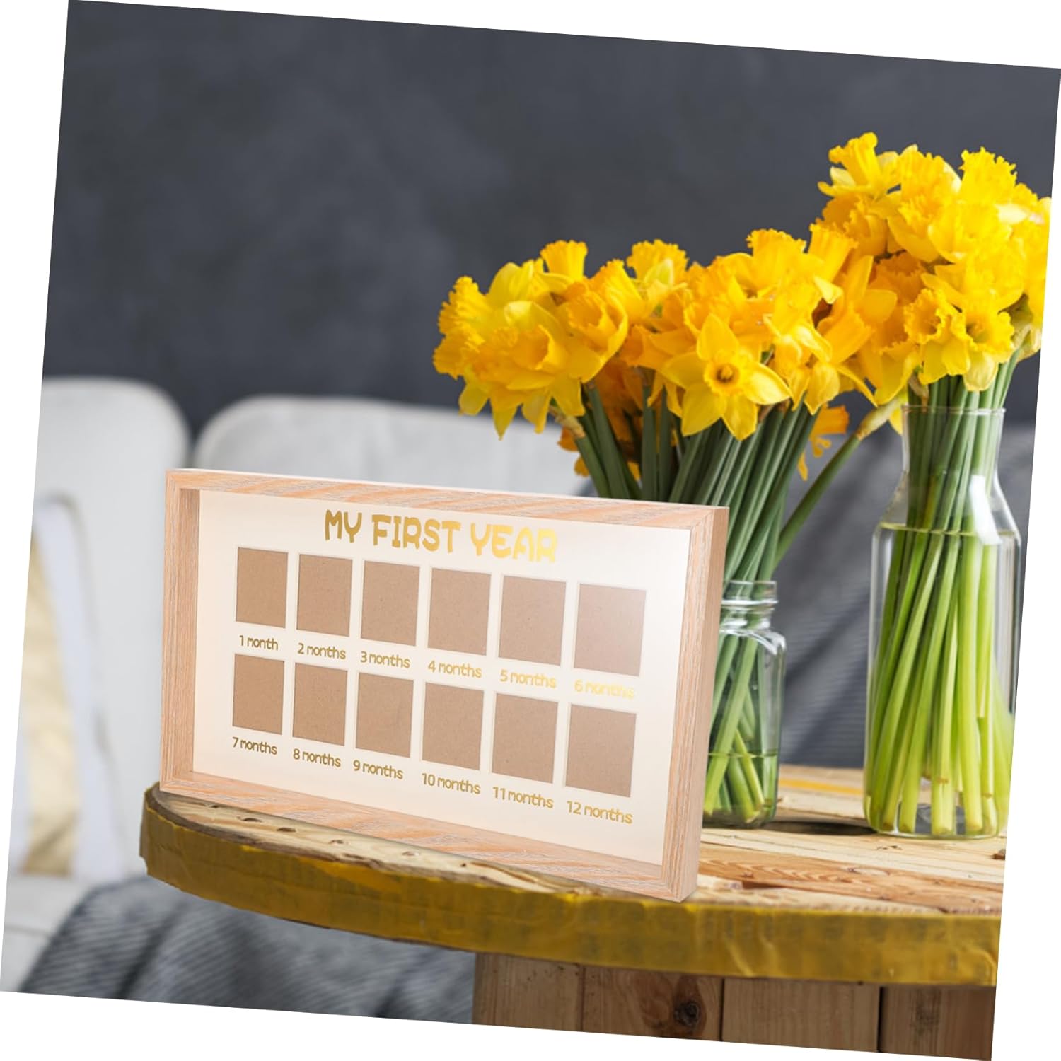 BESTonZON Boy Milestone Photo Frame Month Growth Display for First Birthday Natural Color for Nursery Decor and Capturing Precious Memories