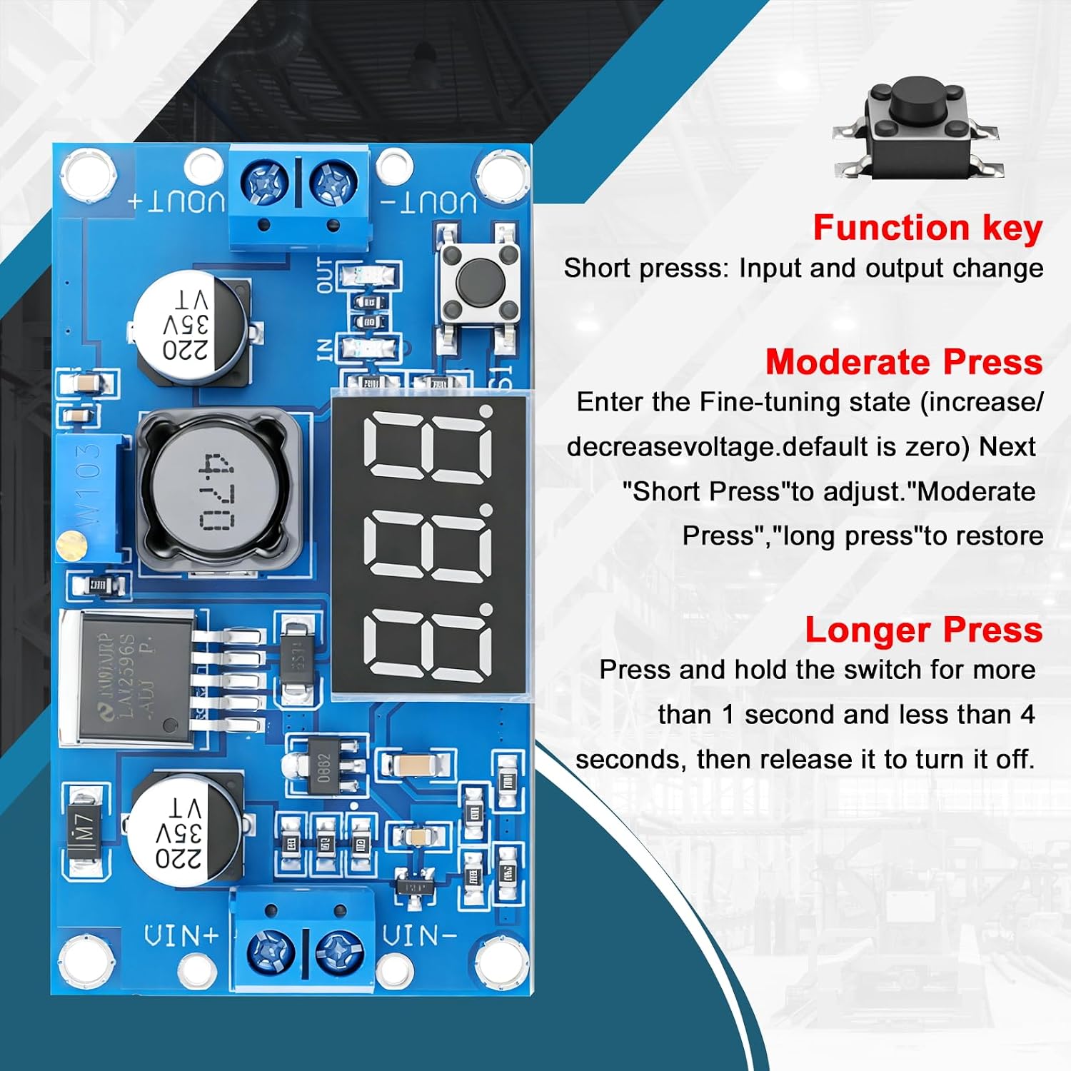 LM2596 3A Buck Converter LED Display 4-40V to 1.25-37V 2-Pack